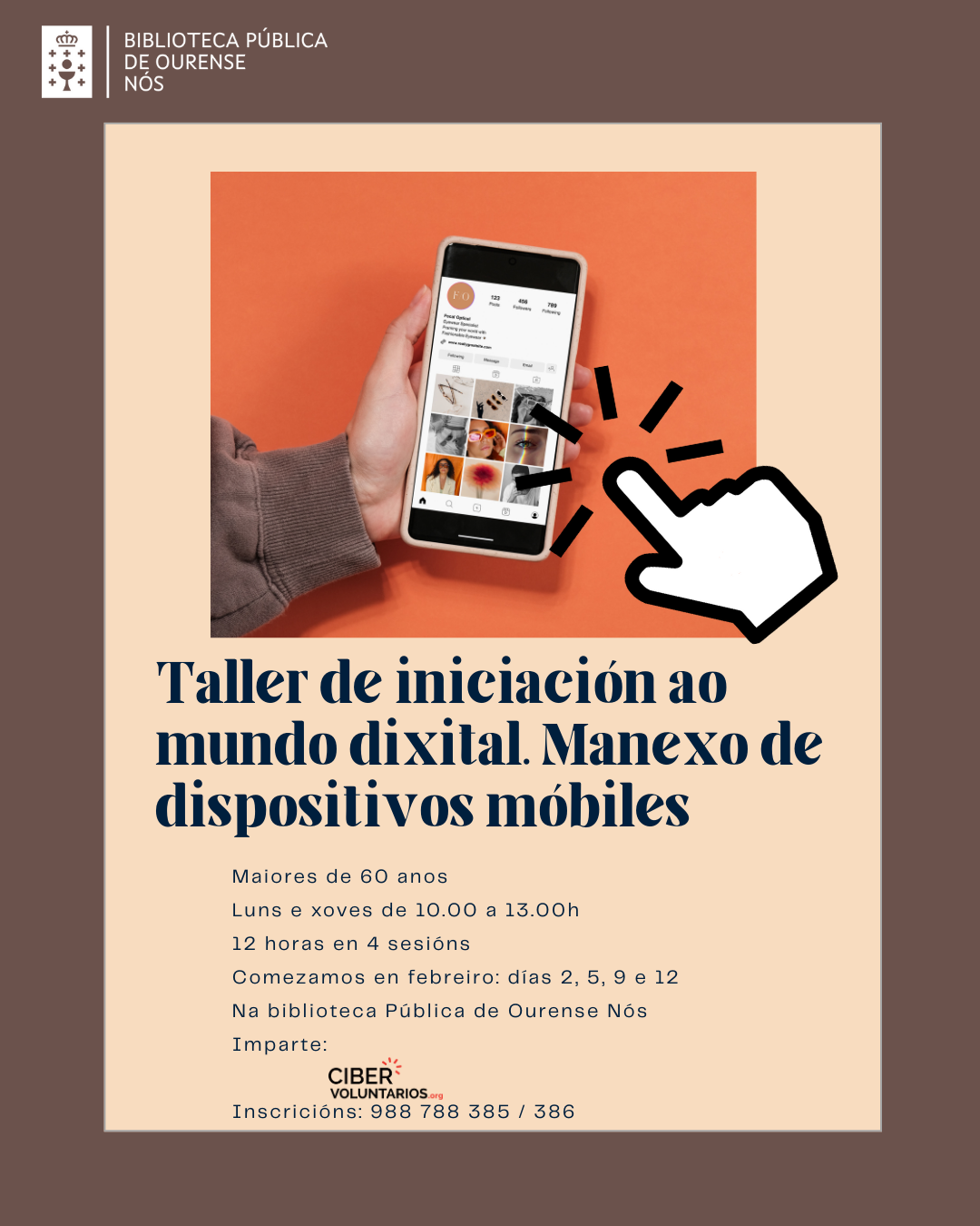 Cartel do cursos de iniciación ao mundo dixital para maiores de 60 anos