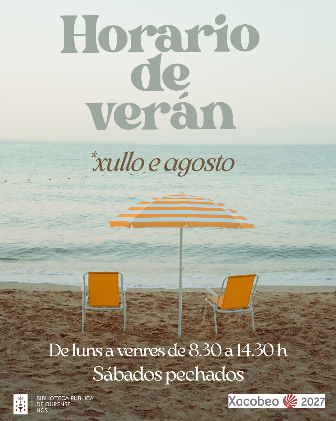 Cartel no que se indica o horario de verán, imaxe praia